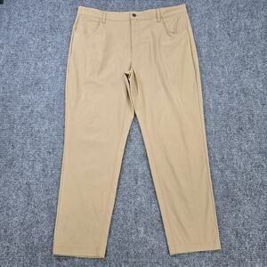 Fabletics High Side Chino Pant Mens 38x30 Tan Stretch Casual Flat Front